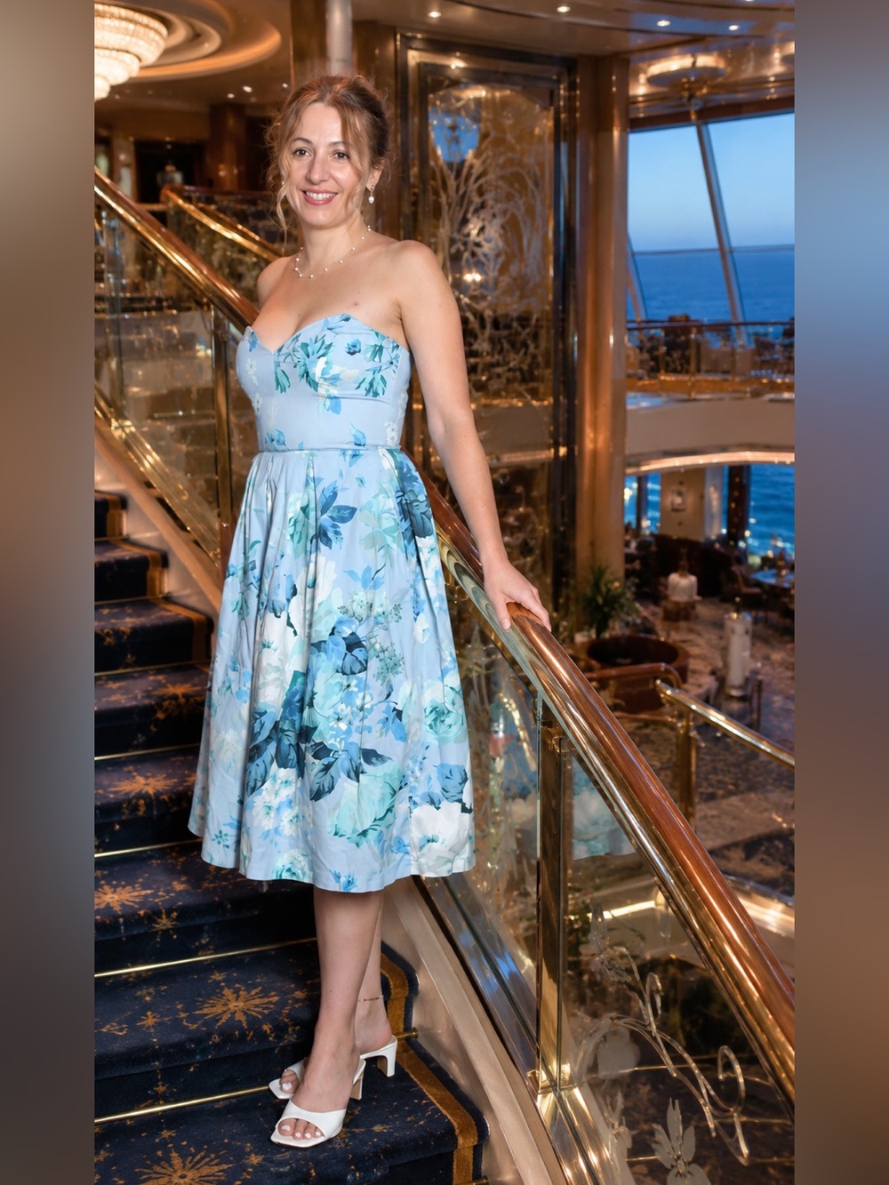 ASOS Blue Floral Strapless Midi Dress